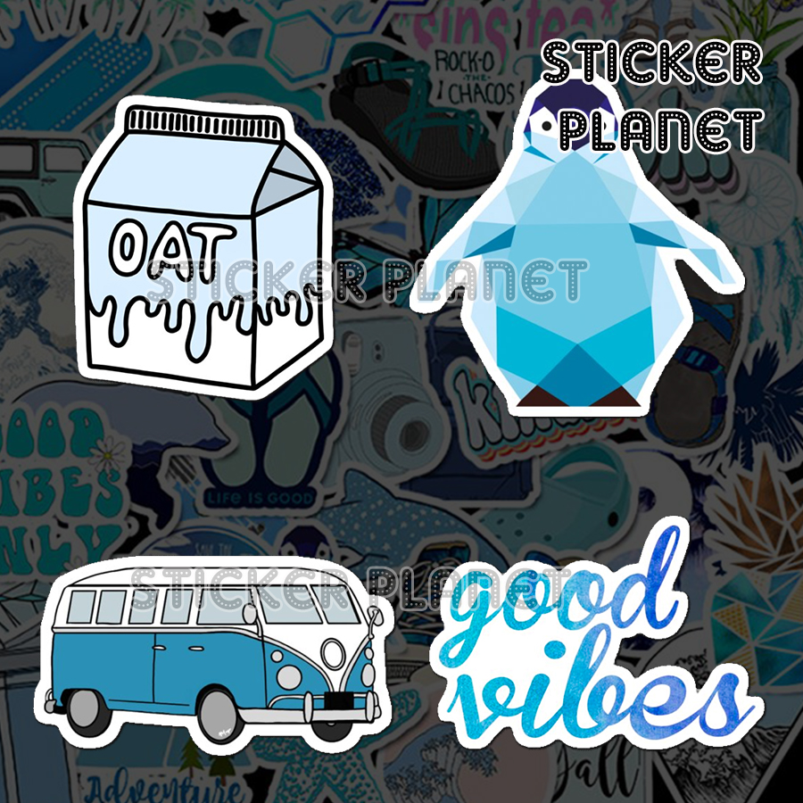 Bộ sticker chống thấm nước trang trí mũ bảo hiểm, đàn, guitar, ukulele, điện thoại laptop, dán sticker macbook sticker chủ đề xanh dương