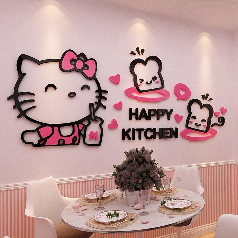 Tranh dán tường mica 3d decor khổ lớn hello kitty làm bánh trang trí mầm non, mẫu giáo, phòng cho bé