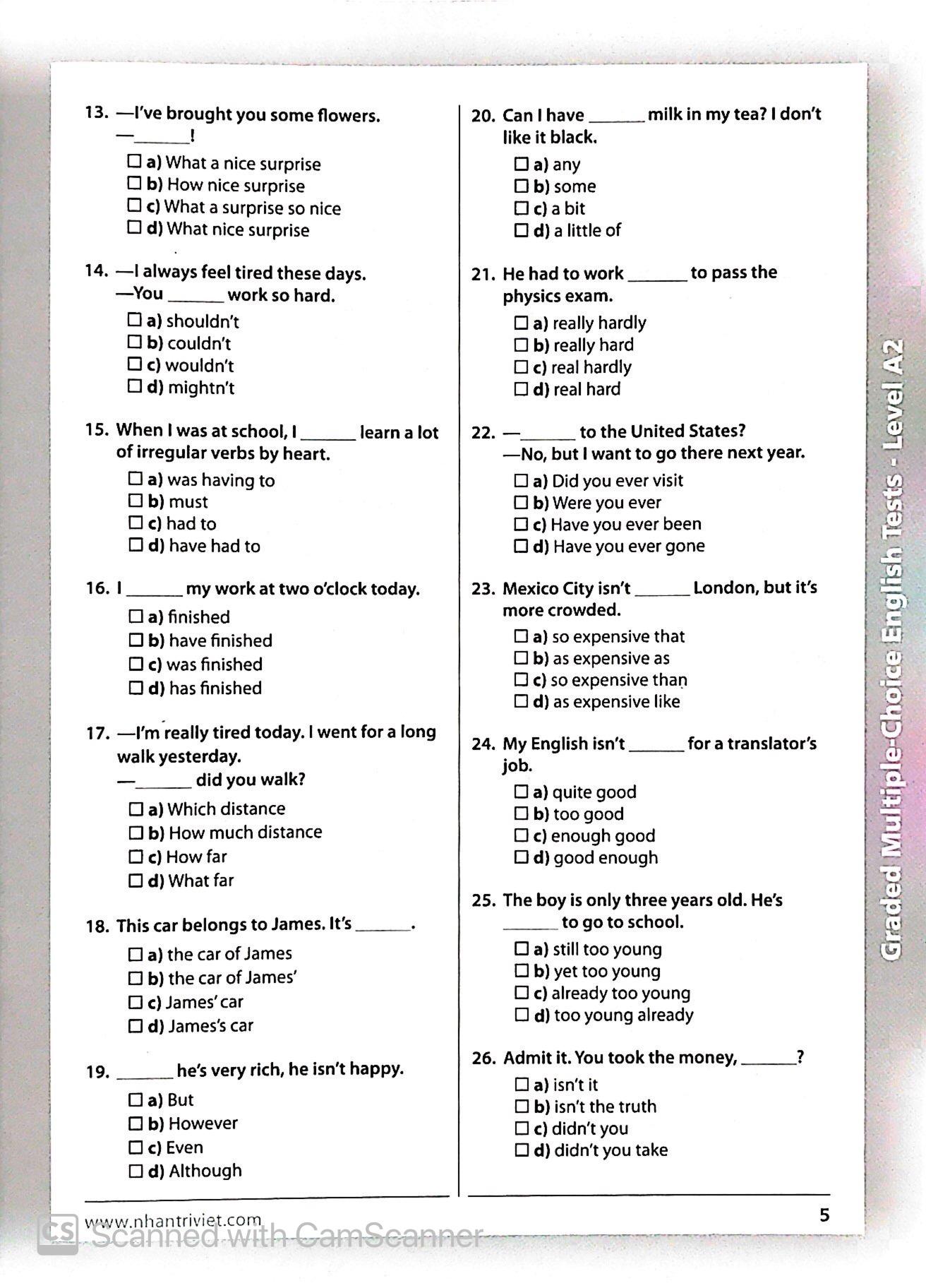 Graded Multiple - Choice English Test Level A2 (Không CD)