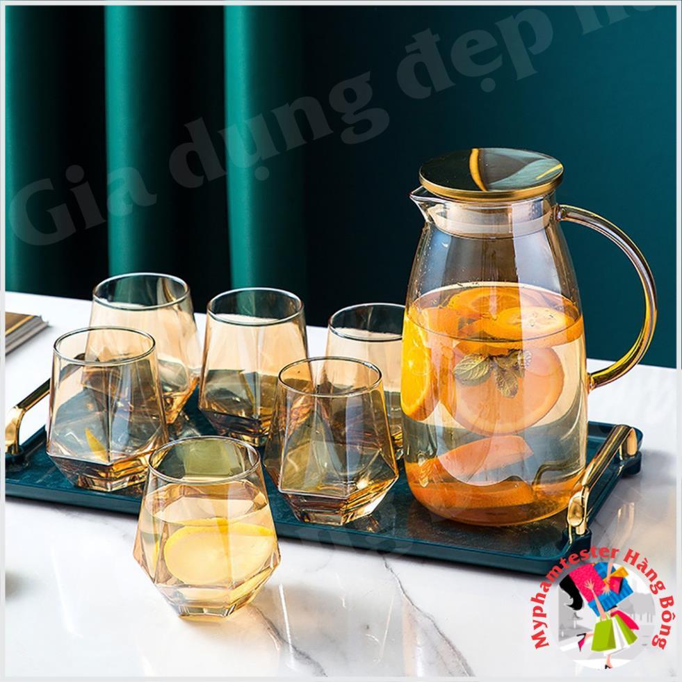 Full Bộ Bình Cốc Thủy Tinh Vàng Hổ Phách Borosilicate Siêu Sang | Trọn Bộ Bình Cốc Đun Trực Tiếp Vàng Nắp Inox 2022