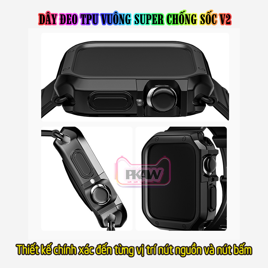 Dây Đeo khung ốp rời dành cho Apple Watch 7/6/5/4/3/2/1 size 38/40/41/42/44/45mm TPU vuông SUPER chống sốc V2 - nhiều màu