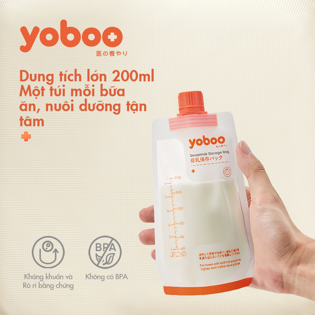 [Kèm cổ nối] Set 30 túi trữ sữa mẹ Yoboo YB-004 có nắp vặn dung tích 200ml chất liệu PET an toàn cho bé - Hàng chính hãng