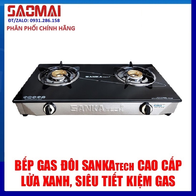 Bếp gas dương đôi SANKA tech SKT-521B mặt kính cường lực - Hàng chính hãng