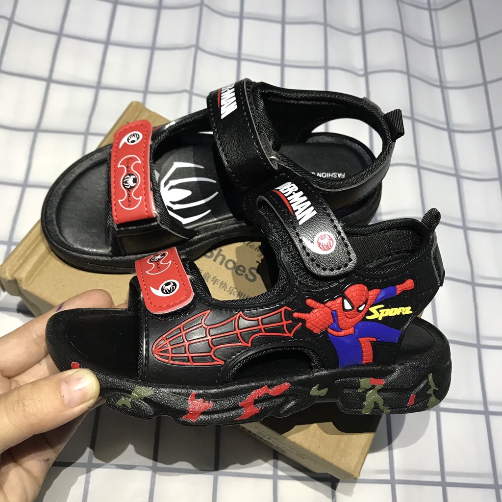 Sandal cho bé trai, giày đi học cho bé sandal siêu nhân nhện Spider man đẹp thời trang quai dán cho bé đi học siêu hot