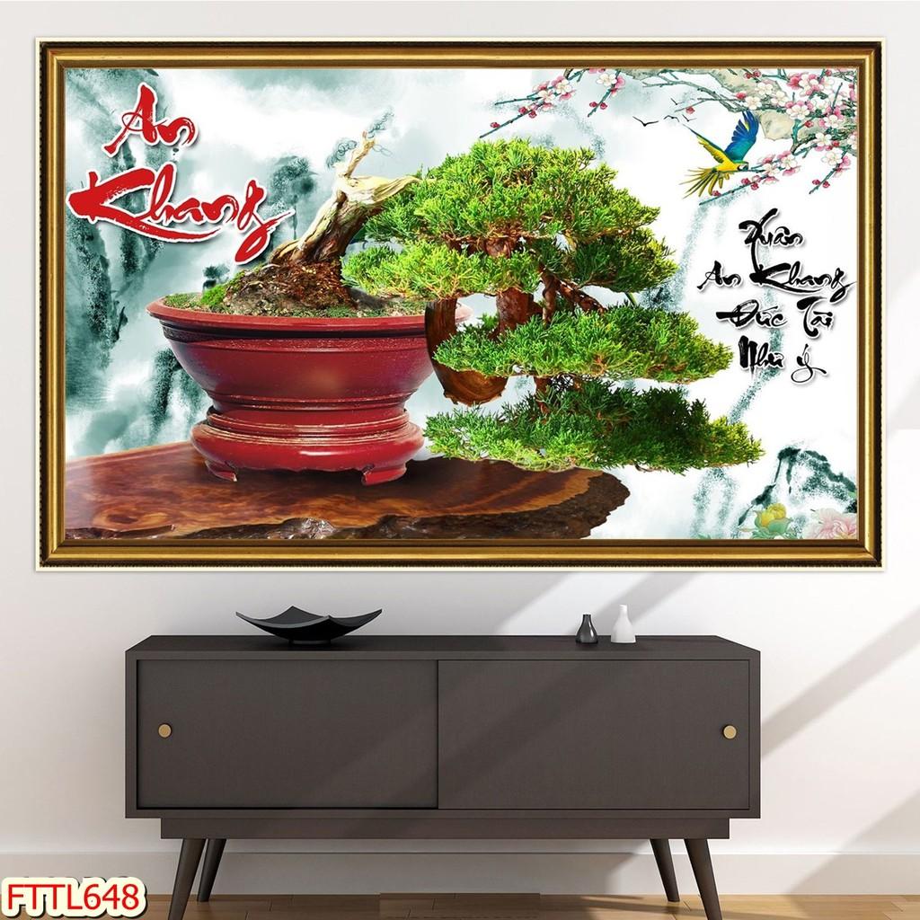 Tranh dán tường Tranh tết 2021 Tranh thư pháp Chậu Bonsai - hoa mai 11, Tranh dán tường 3d hiện đại
