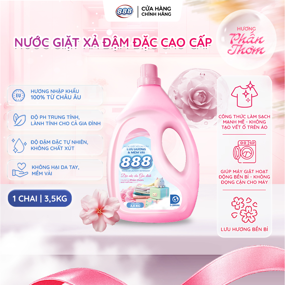 Combo 2 Chai Nước Giặt Xả 888 Hương Phấn Thơm Cao Cấp 3.5kg/chai