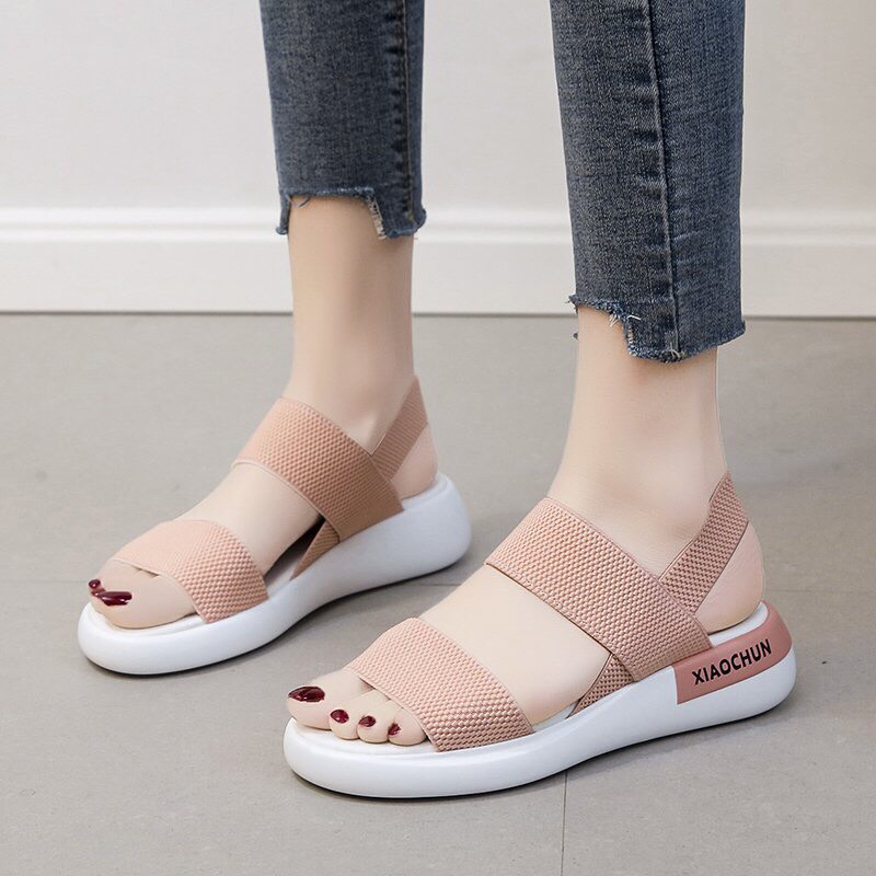 Dép sandal nữ cao cấp da mềm bọc vải thun co giãn - Mã SP : Sandal Chun