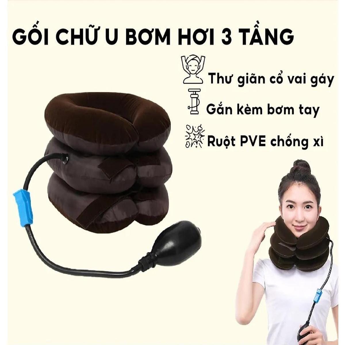 Gối Bơm Hơi Kéo Giãn Đốt Sống Cổ 3 Tầng Hỗ Trợ Giảm Đau, Ngăn Ngừa Thoái Hóa Đốt Sống Cổ Tăng Cường Tuần Hoàn Máu