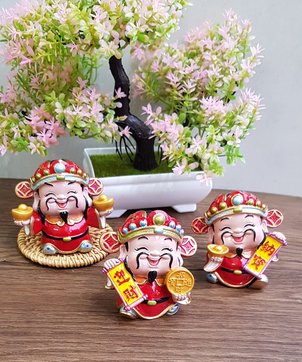 Bộ 03 tượng chibi Thần Tài may mắn 7cm - Chiêu Tài - Hút Lộc - Phú Quý Bình An