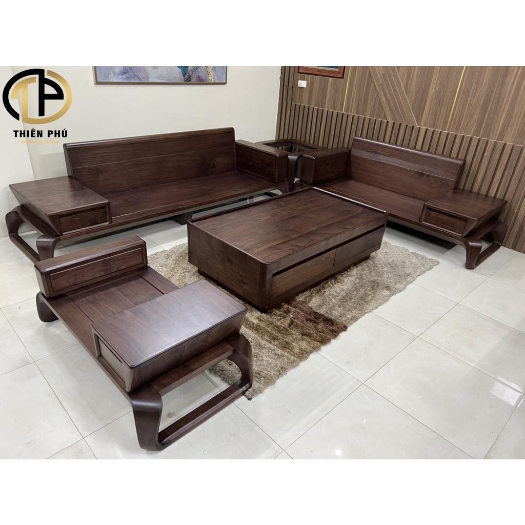 Bộ sofa phòng khách gỗ óc chó Bắc Mỹ cao cấp bọc da Simili, mút K43 mã TP-268