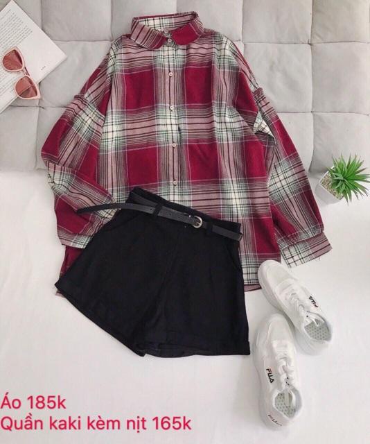 Áo sơ mi oversize caro tay phồng