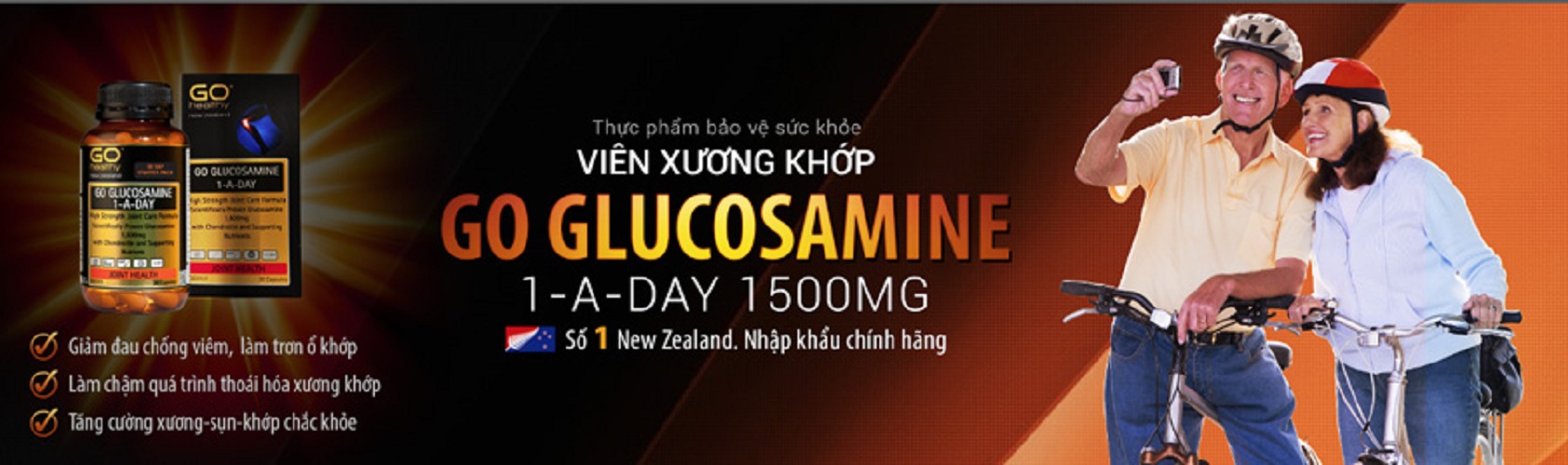 Bộ sản phẩm 3 hộp viên uống bổ xương khớp glucosamine nhập khẩu chính hãng New Zealand GO GLUCOSAMINE 1-A-DAY 1500mg (30 viên) giúp tăng dịch khớp, giảm thoái hóa khớp, khô khớp, cứng khớp; giúp xương sụn khớp khỏe mạnh