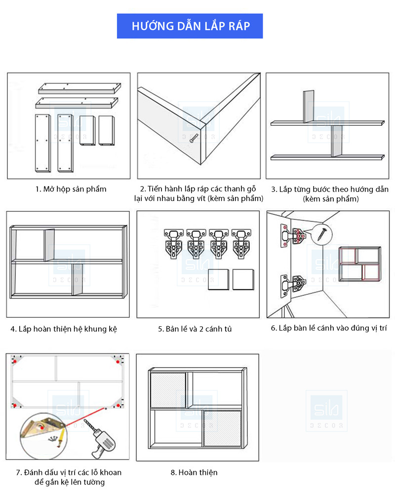 Kệ Gỗ Treo Tường 2 Tầng 2 Cánh Tủ Màu Trắng và Sồi SIB DECOR