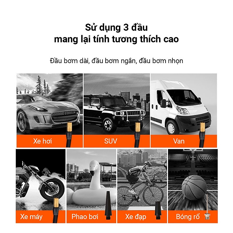 Bơm Lốp Ô Tô 3in1 2 Xi Lanh Tự Động Ngắt Cao Cấp Động Cơ Mạnh Mẽ Và Bền Bỉ Sử Dụng 3 Đầu Tương Thích Các Loại Xe