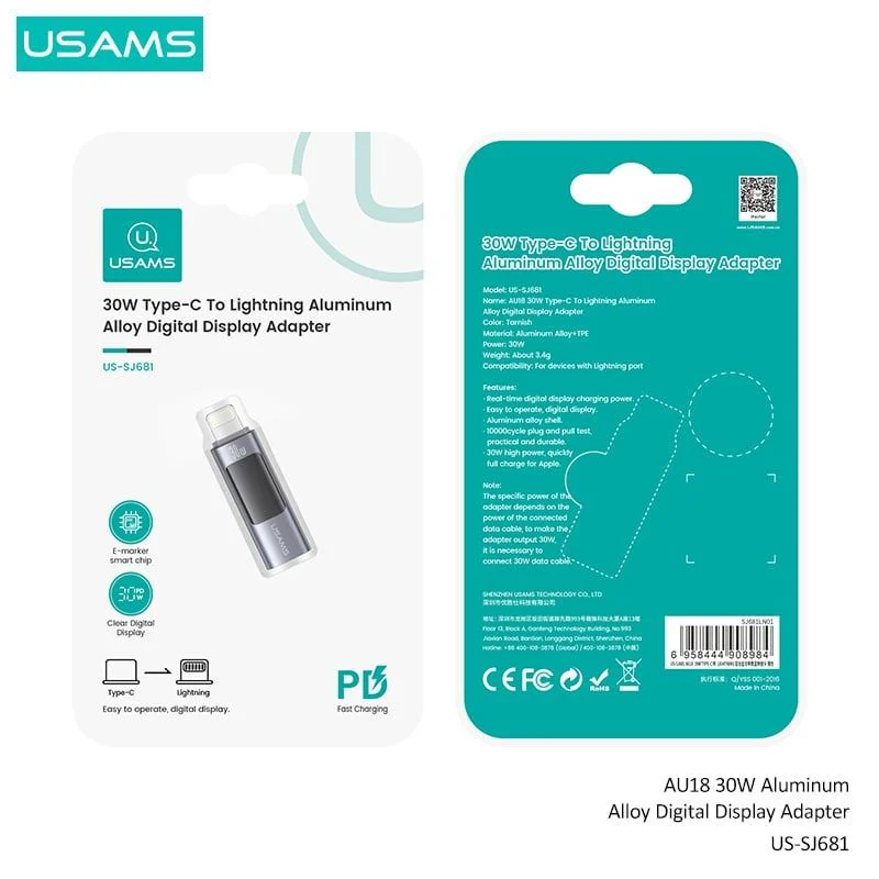 Đầu chuyển đổi dây sạc (C to L) Usams SJ681 sạc nhanh 20W/ 27W cho điện thoại 11/ 12/ 13/ 14 Pro Max _ Hàng chính hãng