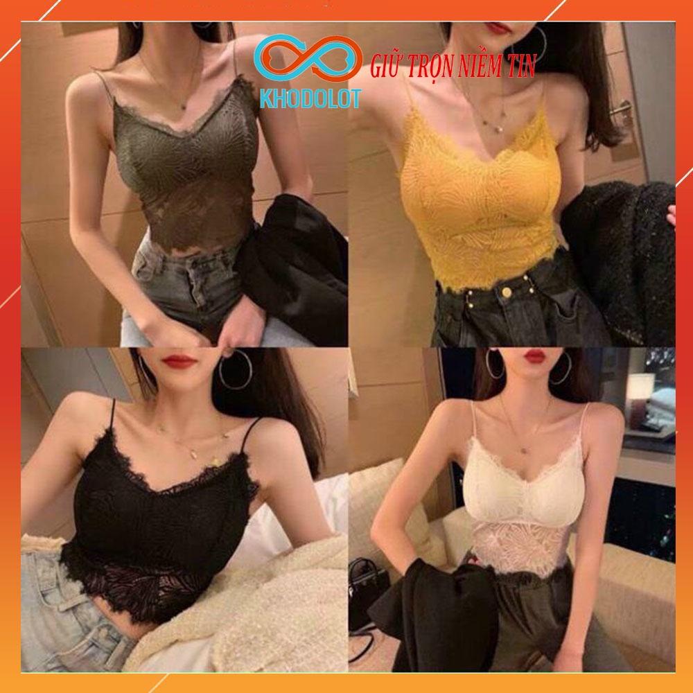 Áo ren 2 dây sợi bún hoạ tiết hình lá dáng crotop sexy Bra nữ có đệm mút giúp tôn vòng 1 cao cấp