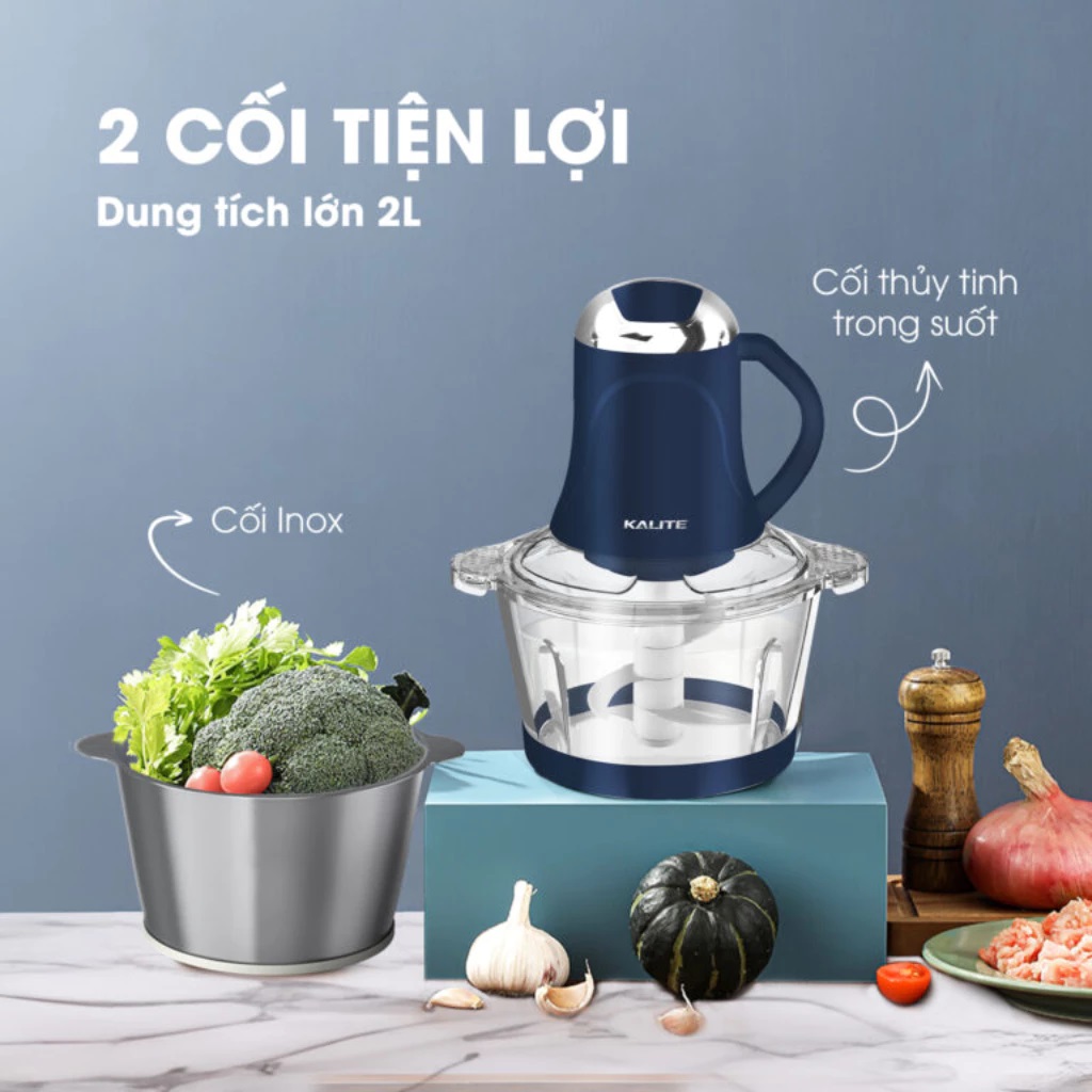 Máy xay thịt Sothing Kalite KM355, công suất 300w, 2 cối thủy tinh đa năng, dung tích cối lớn 2L- Hàng chính hãng