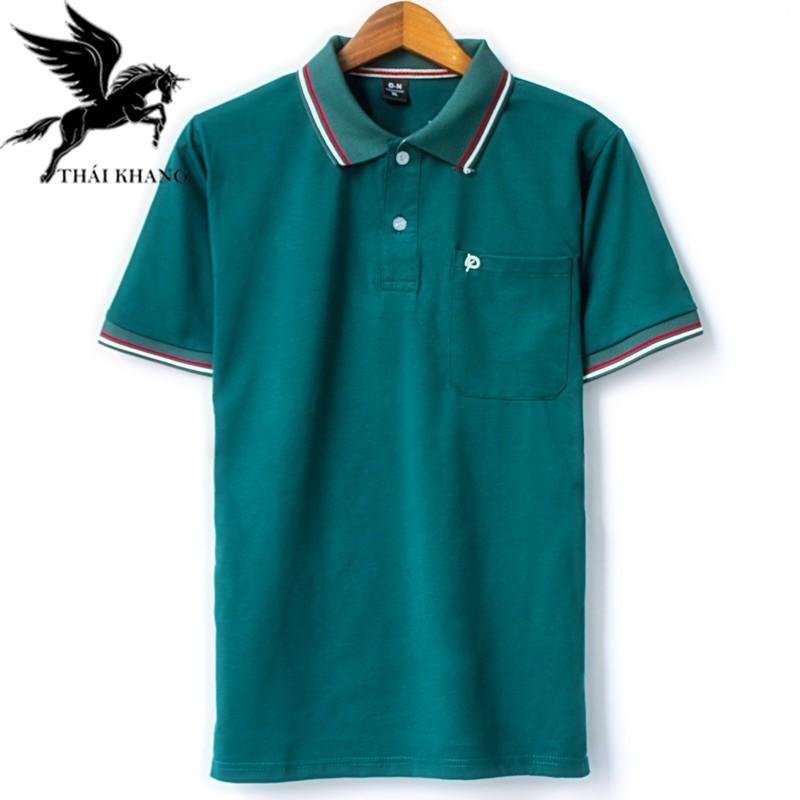 Áo thun polo nam ngắn tay có cổ có túi trung niên coton cao cấp vải cotton Thái Khang
