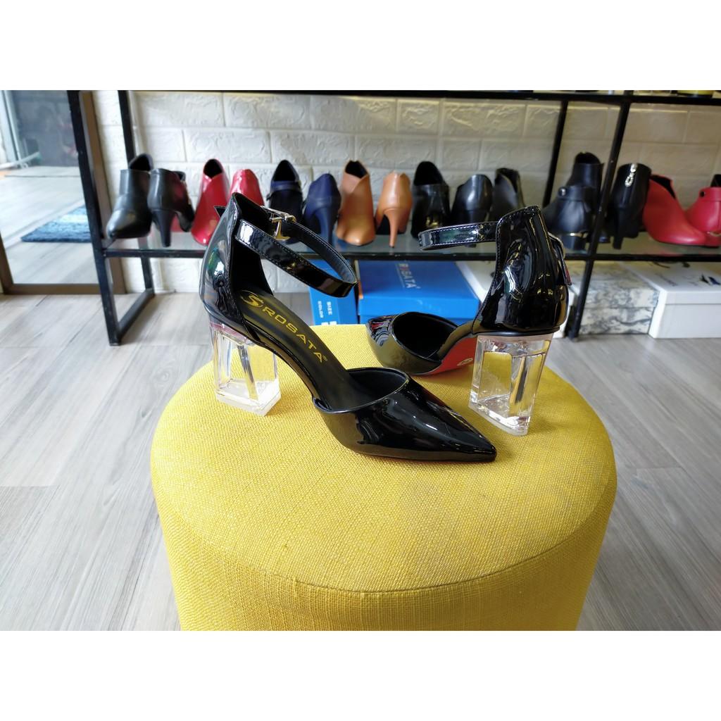 Sandal cao gót nữ bít mũi, da bóng, đế mica cao cấp ROSATA RO272 7p gót khoét - HÀNG VIỆT NAM - BKSTORE
