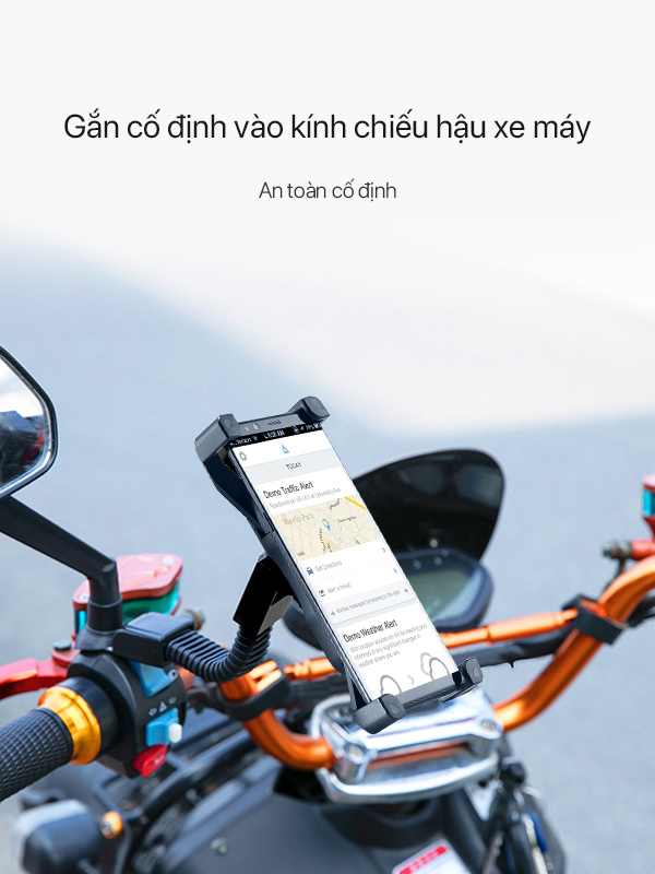 [[ Điện thoại 4 - 6.5 in ]] - Giá kẹp đỡ điện thoại có xe máy - xe tay ga Robot - Cho iOS (iPhone), Android (Samsung, Xiaomi, Huawei) - Đen - RT-MH02 - Hàng Chính Hãng