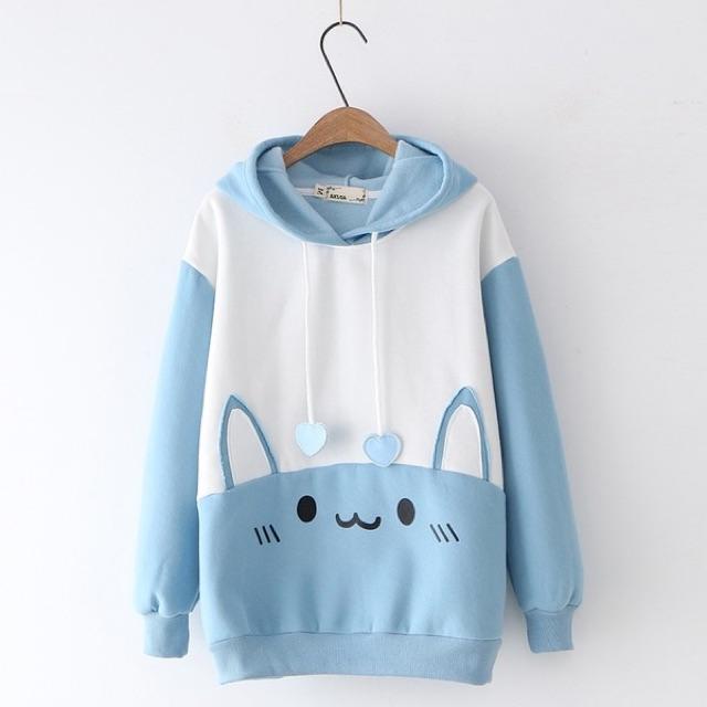 Áo hoodie nỉ lót bông nón có tai thỏ dài kute cho nữ || Hany Shop