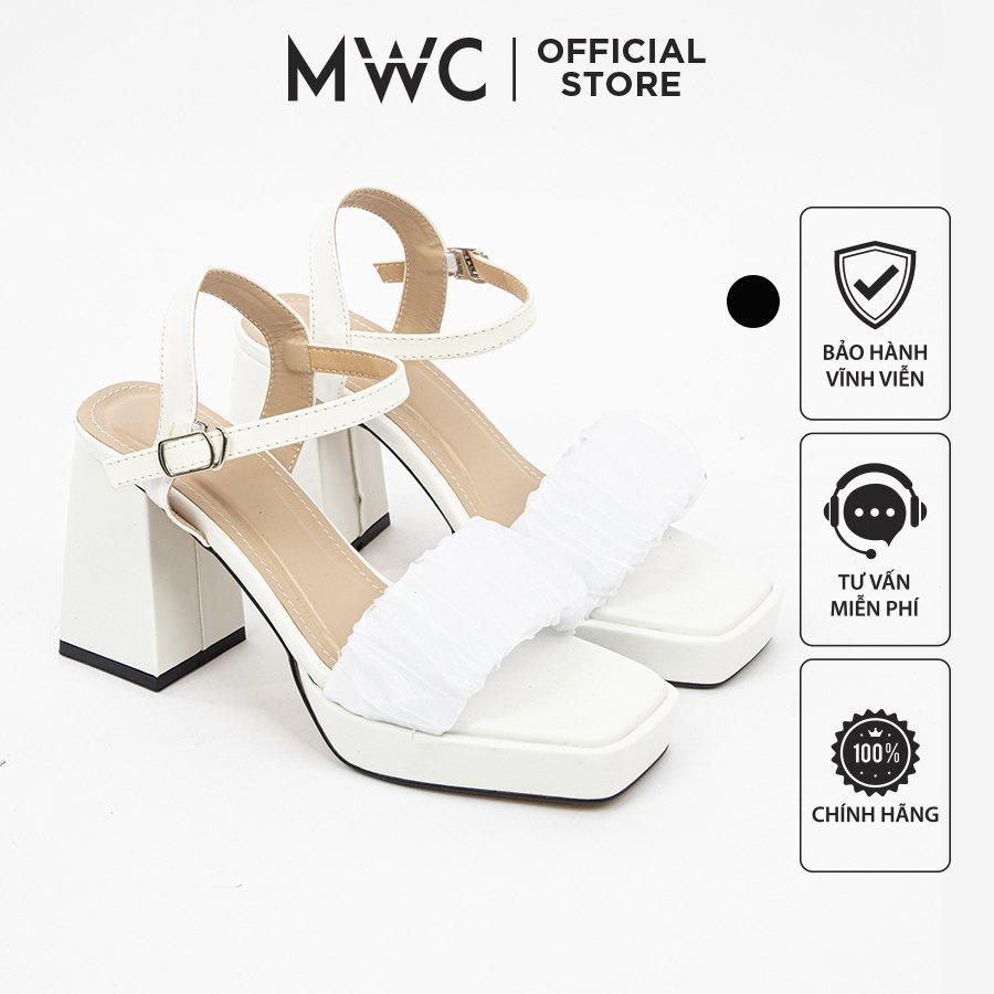 Giày Cao Gót MWC - 4364 Giày Sandal Đế Đúp Quai Ngang Nhún Bèo Cách Điệu Phối Quai Hậu Thời Trang