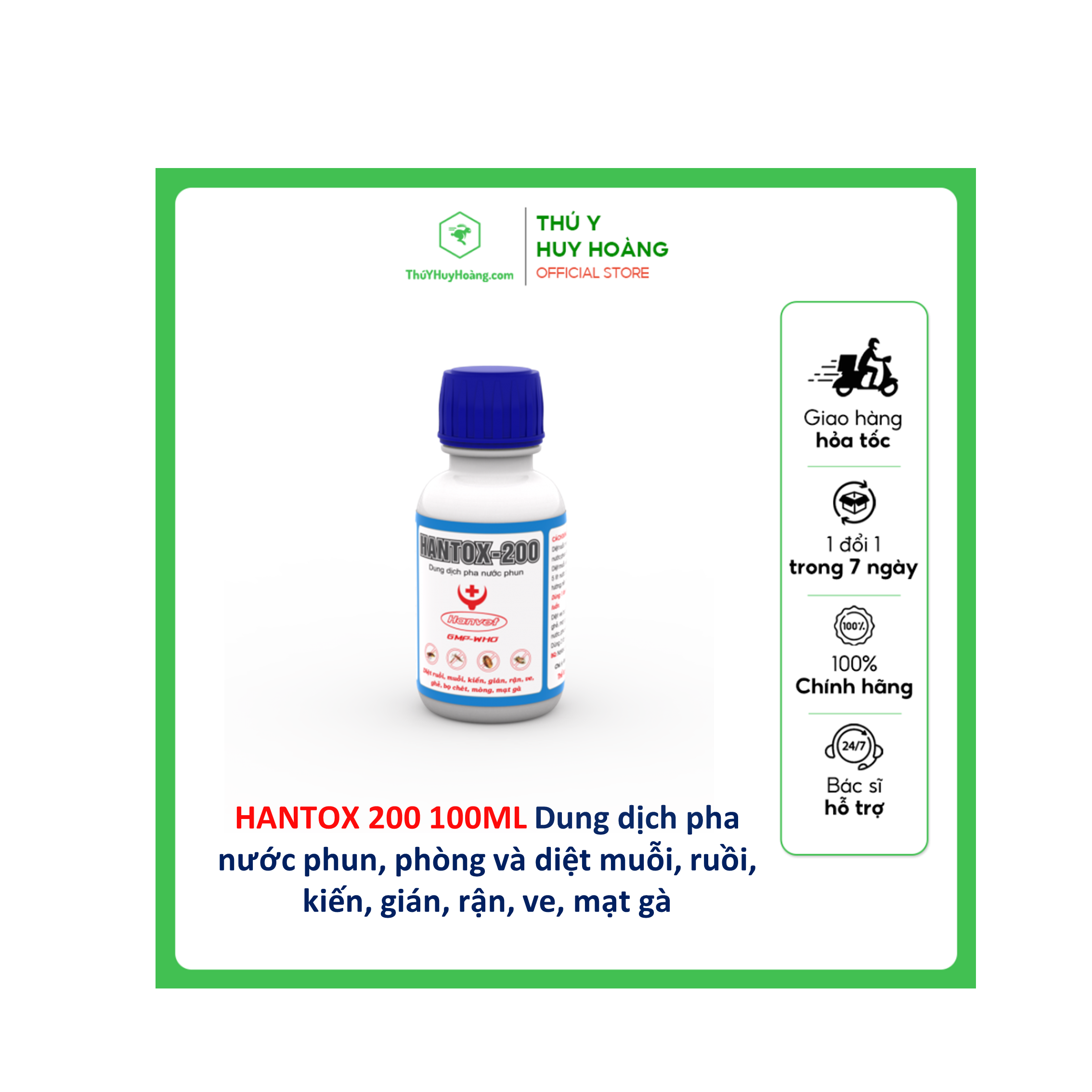 HANTOX 200 100ML Dung dịch pha nước phun, phòng và diệt muỗi, ruồi, kiến, gián, rận, ve, mạt gà