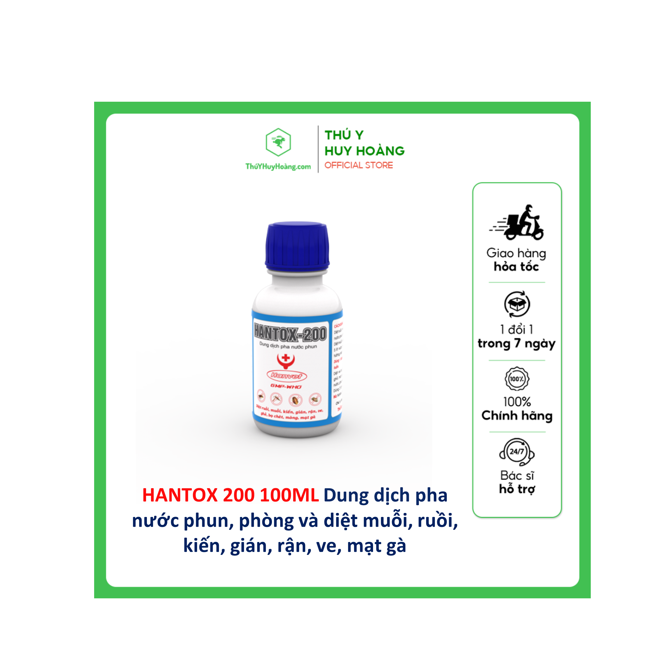 Dung dịch pha nước phun HANTOX 200 Diệt: Muỗi, ruồi, nhặng, kiến, gián, trong trang trại chăn nuôi, gia đình