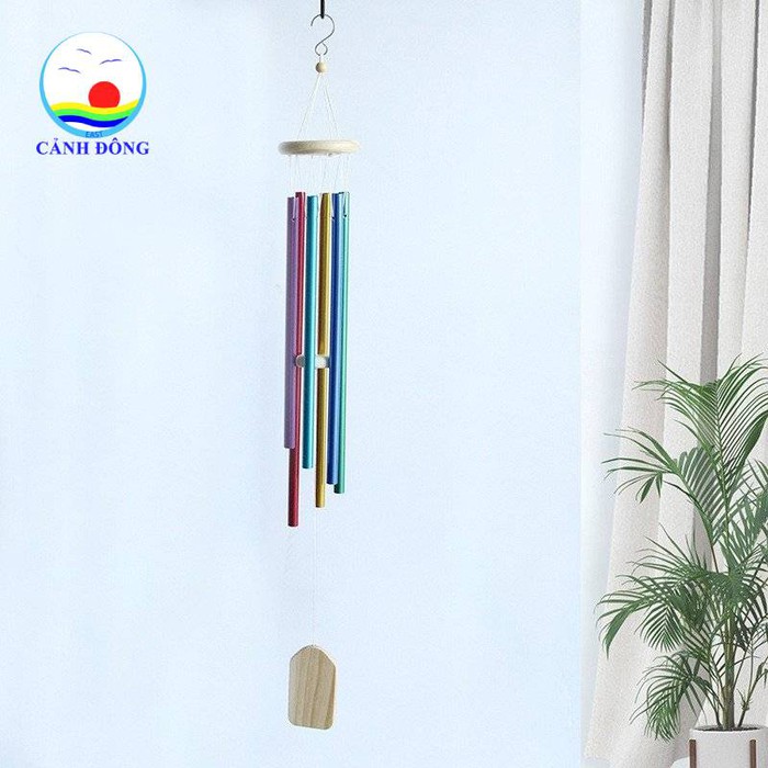 Chuông gió phong thủy 6 thanh sắc màu may mắn , thịnh vượng - Nhận khắc laser, in nội dung lên thẻ gỗ.