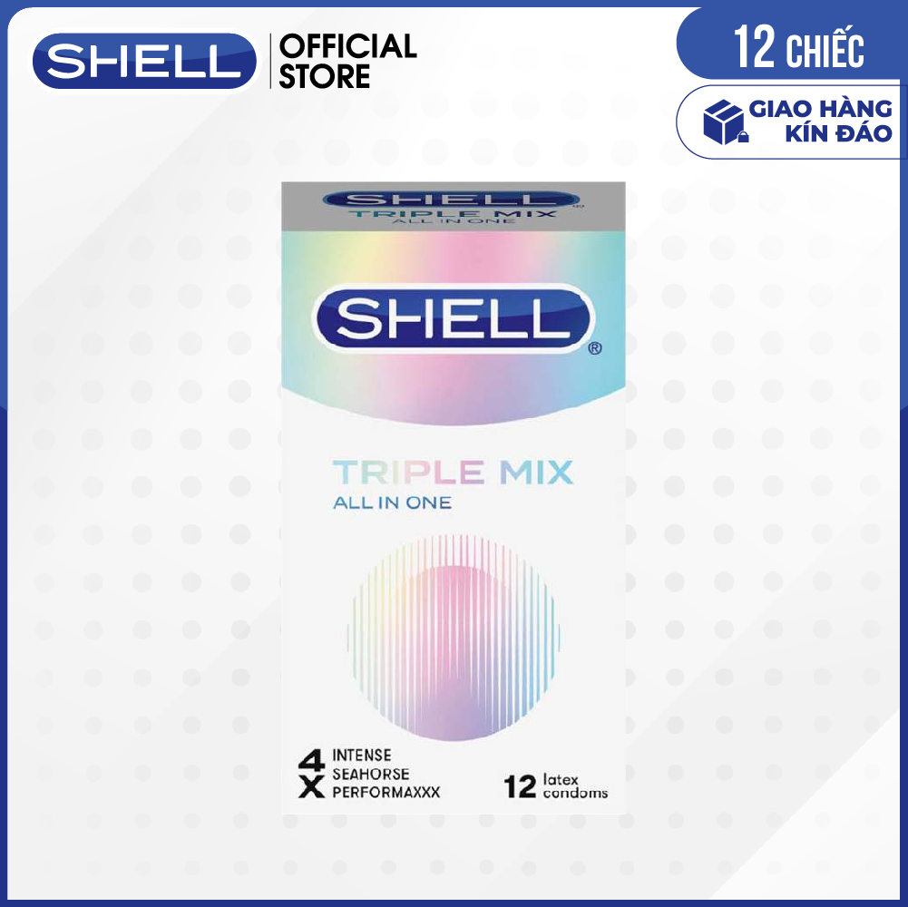 [Hộp 12 cái] Bao cao su Shell Triple Mix - Siêu mỏng, mát lạnh, gân gai