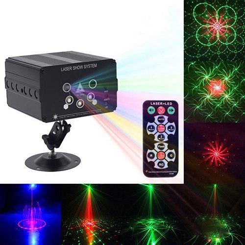 Đèn trang trí laser 6 mắt, đèn bay phòng nháy được 48 kiểu nháy khác nhau, đèn led trang trí kèm điều khiển từ xa, đèn trang trí quán cà phê và karaoke.