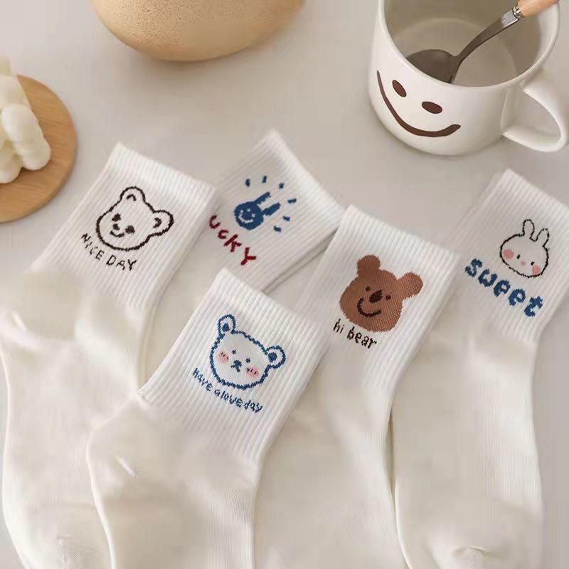 05 đôi Tất vớ hoạt hình Miumiu cổ cao phong cách Hàn Quốc cho nam nữ