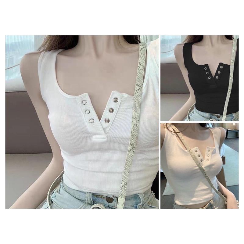 () Áo Ba Lỗ Cúc Bấm Chất Thun Gân Croptop