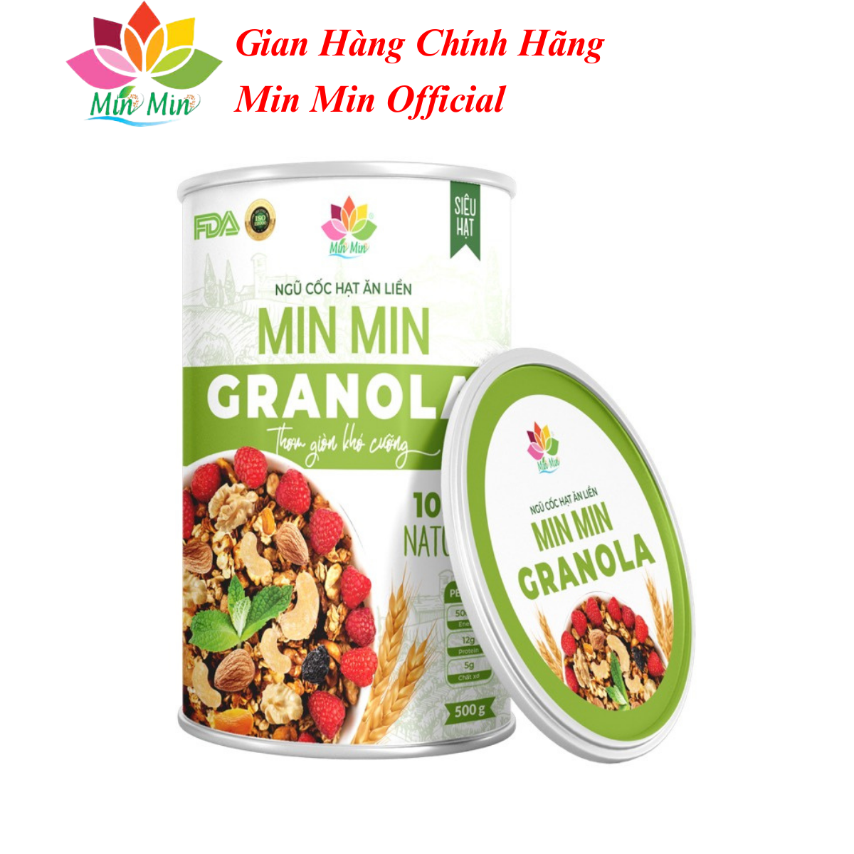 Ngũ Cốc Hạt Min Min Ăn Liền GRANOLA - Ngũ Cốc Ăn Liền Min Min Vị Truyền Thống - Ngũ cốc mix hoa quả xấy (1hộp 500Gr)