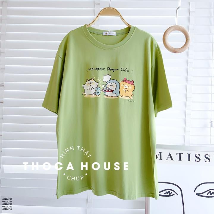 Áo thun phông rộng unisex tay ngắn in hình Harapeko THOCA HOUSE mặc đi học, đi làm cực xinh