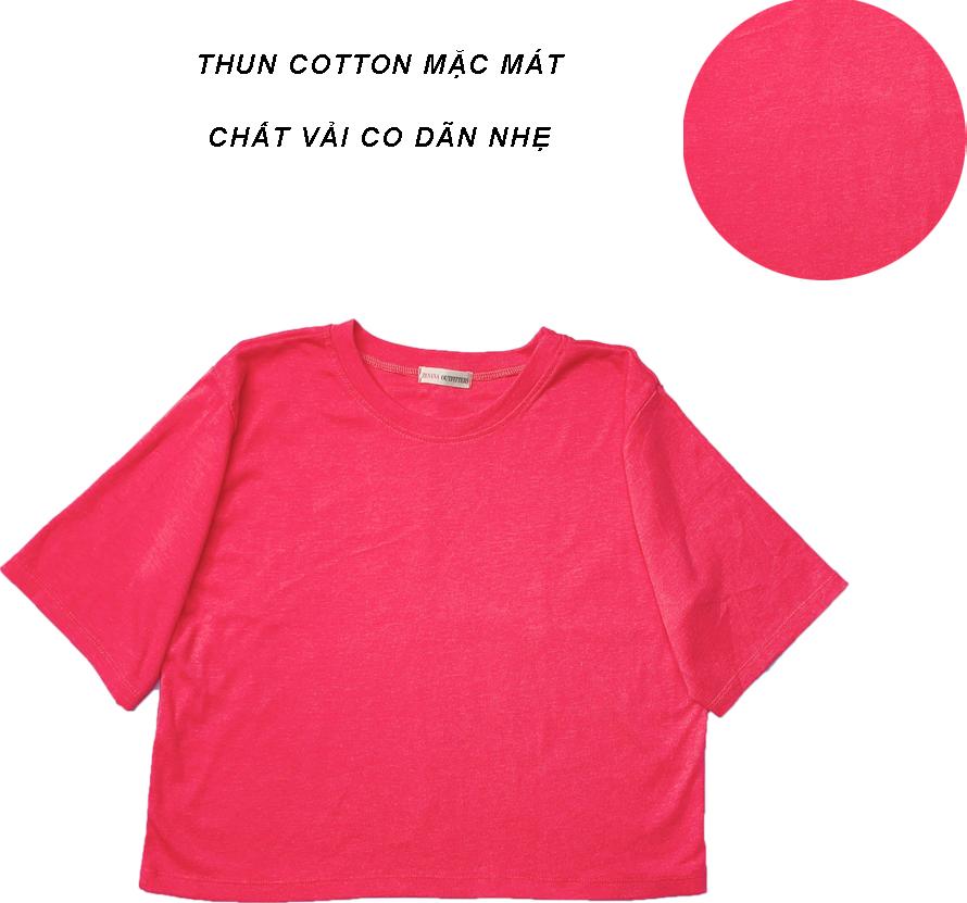 Áo Thun Nữ Croptop Màu Hồng Tay Lở Hàn Quốc