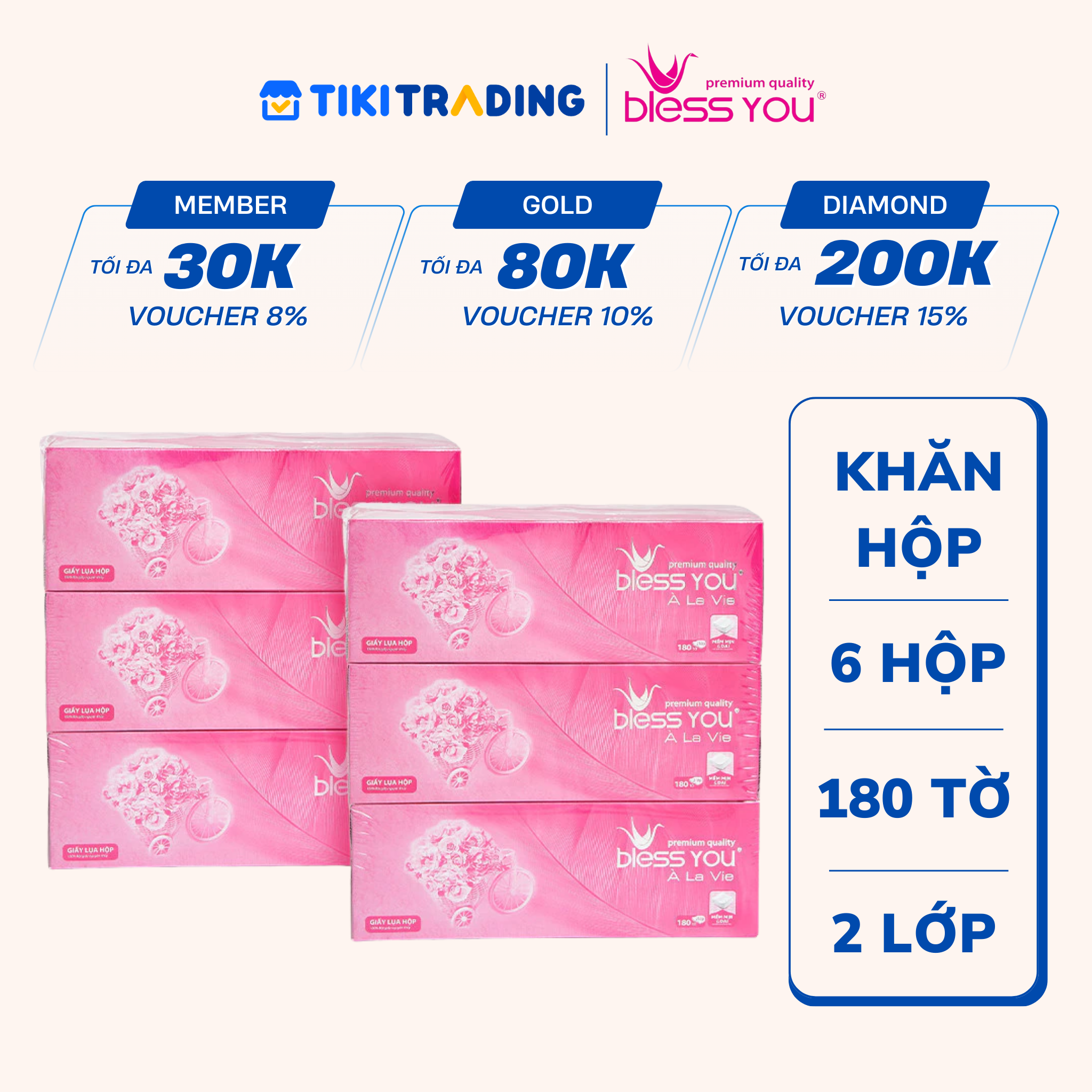 Combo 6 Hộp Khăn hộp Bless You Alavie 180 tờ