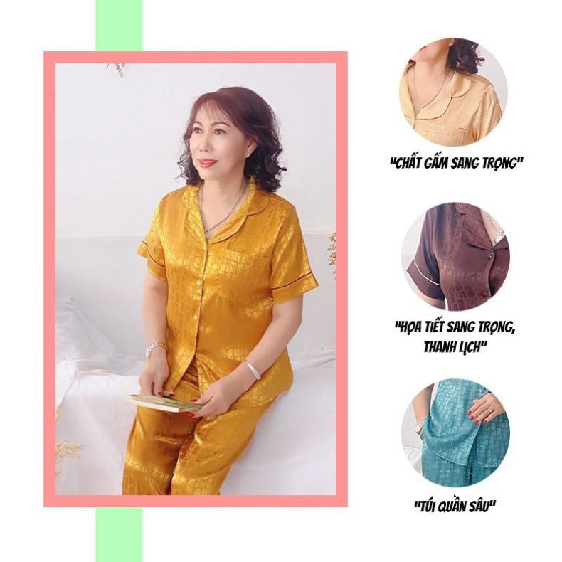 Đồ bộ ngủ trung niên SBORG Pijama Bộ lụa vải gấm mặc nhà tay ngắn quần dài sang trọng có túi quà tặng mẹ có Bi