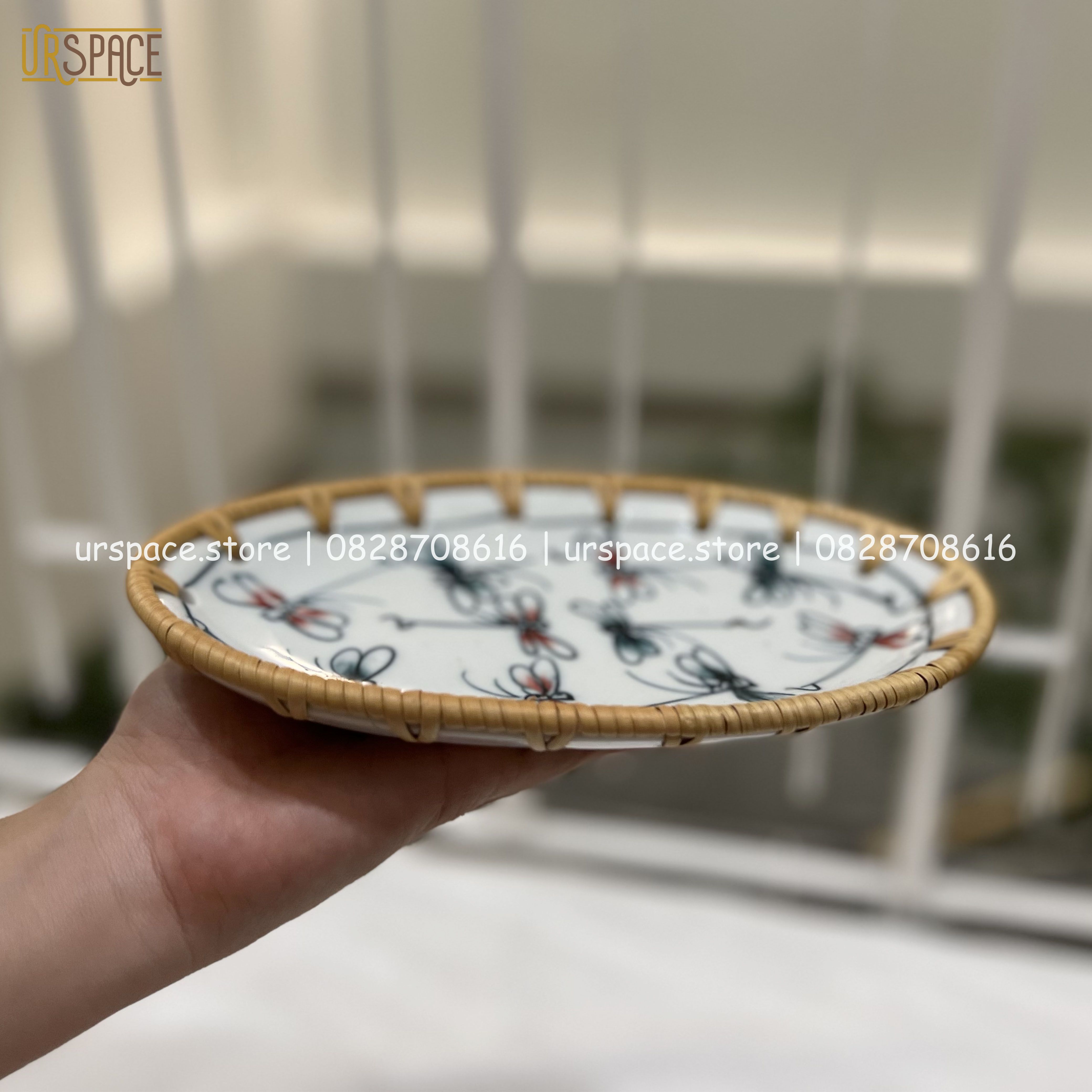 Đĩa Sứ Đan Mây, Đĩa Mây Oval Kết Hợp Gốm Sứ/ Dining Table Kitchen Household Food Tray Tableware Plate