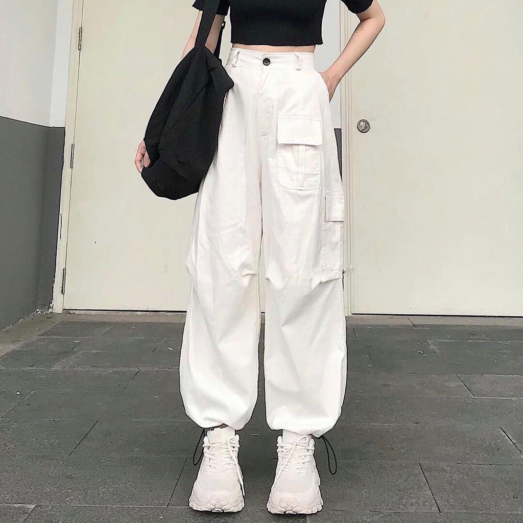 Quần baggy túi hộp kaki nữ trẻ trung năng động có chốt gấu dáng thụng cá tính