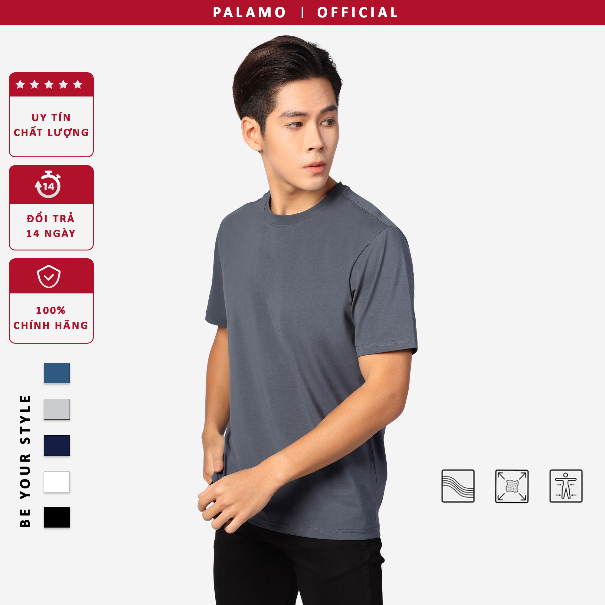 Áo thun nam cotton compact Palamo classic regular fit / màu xanh lam