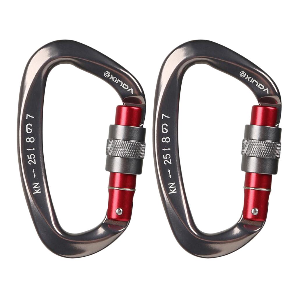 2xMountaineering Climbing Equipment Carabiner Screw Lock 25KN Gun Gray