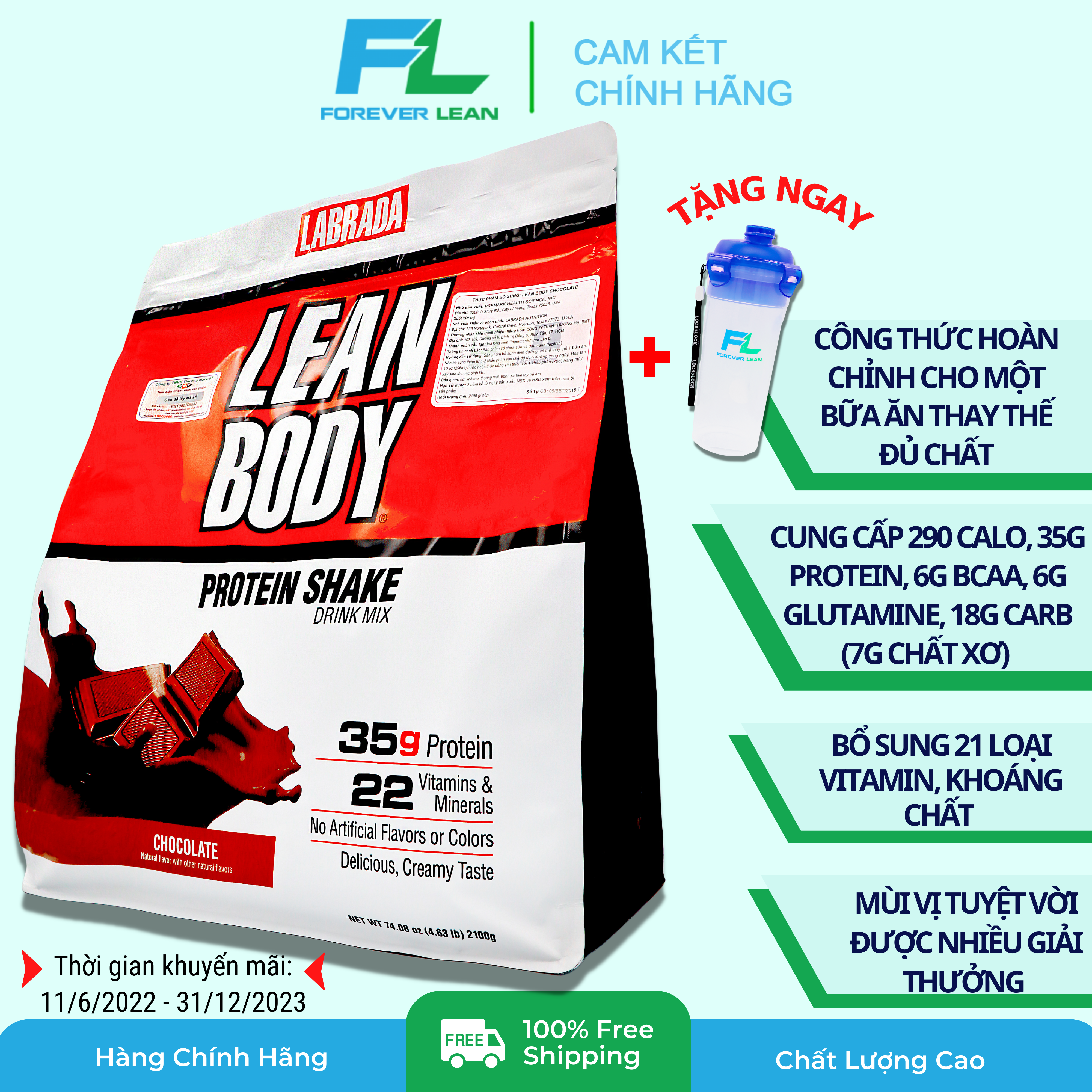 [Chính hãng BBT] Labrada Lean Body Meal Replacement Shake - Bữa ăn thay thế dinh dưỡng hoàn chỉnh 30 lần dùng