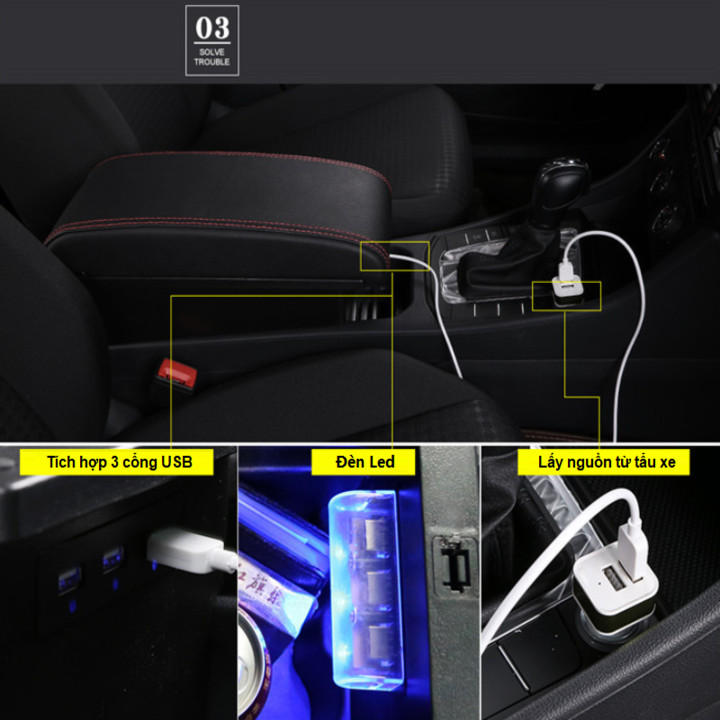 Hộp tỳ tay ô tô Mitsubishi Xpander cao cấp tích hợp 3 cổng USB XPD-NK