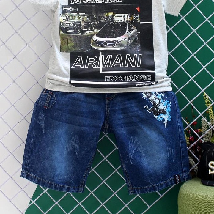 K6724 Set quần jean lửng áo thun cho bé trai từ 26-45kg