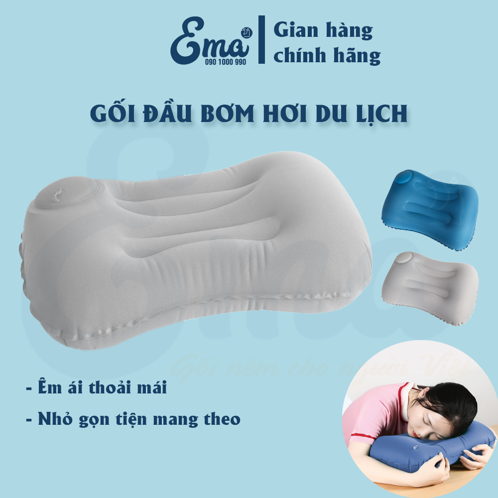 Gối đầu bơm hơi du lịch có sẵn bơm tay thương hiệu EMA - Nhỏ gọn - Tiện mang theo