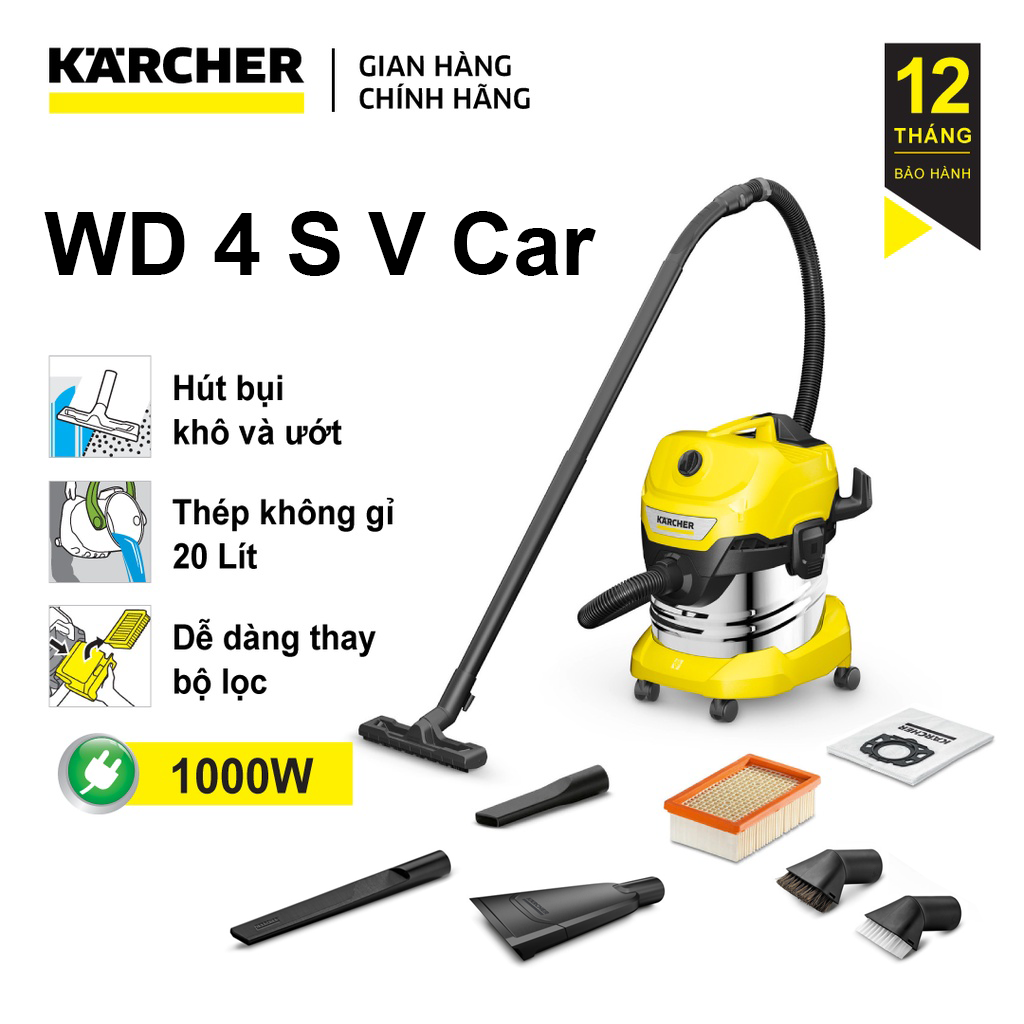 Máy hút bụi đa năng khô và ướt Karcher WD 4 S V Car Hàng chính hãng