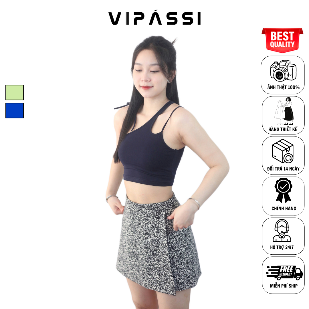 VIPÁSSI - Áo Thun Croptop Hai Dây Cổ Lệch Ngắn Ngang Eo