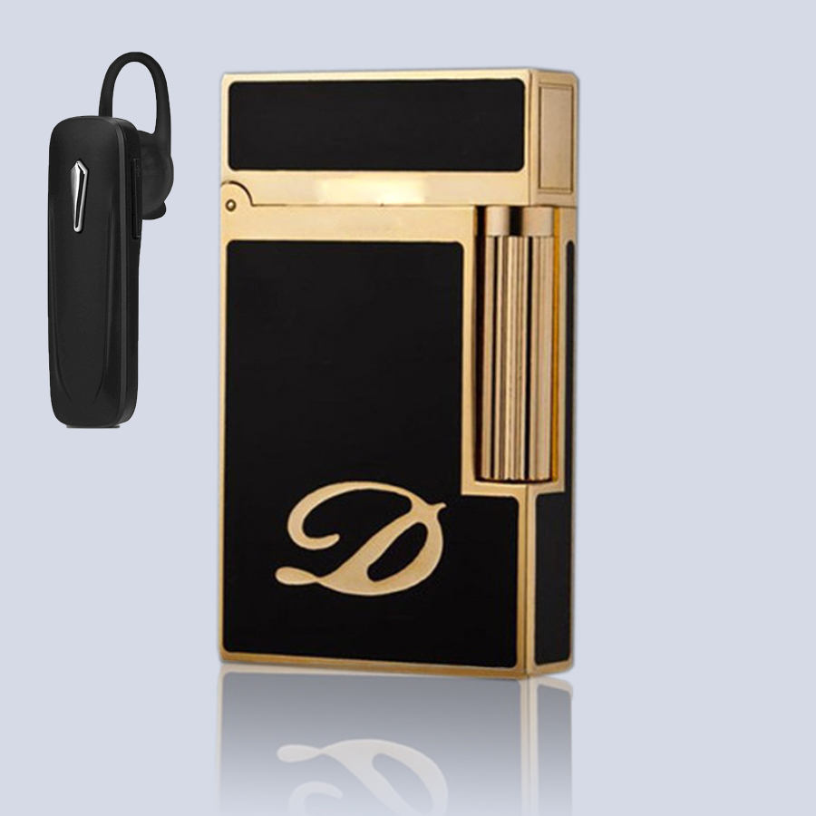 Combo Hộp Quẹt Bật Lửa Ga Đá DP88 Đen Vàng Sang Trọng + Tai Nghe Nhét Tai Bluetooth Cao Cấp