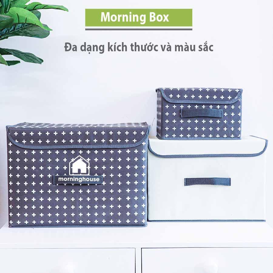 Combo Hộp Đựng Quần Áo Gấp Gọn Có Nắp Morning House Kem In - From vải cứng cáp, gấp gọn rất tiện, phù hợp để quần áo, vật dụng cá nhân